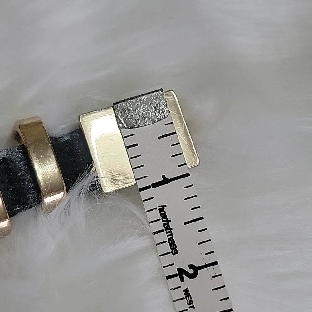 J.CREW Black Leather Gold Colored Hardware Plate Style Buckle Office Casual Belt - Picture 10 of 14
